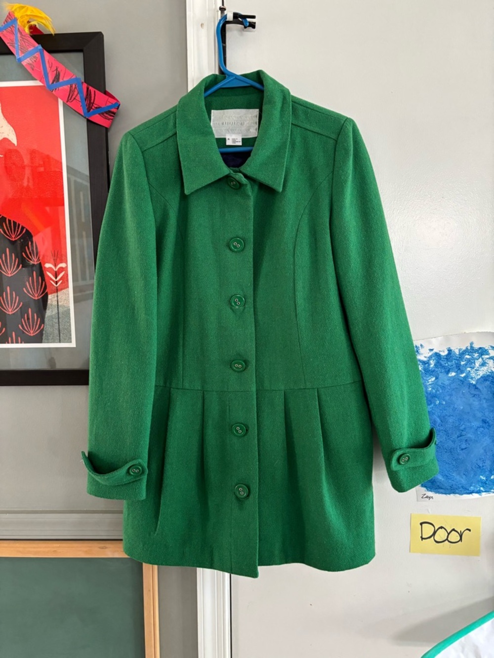 Cooperative Green Button-Front Vintage Pleated Peacoat